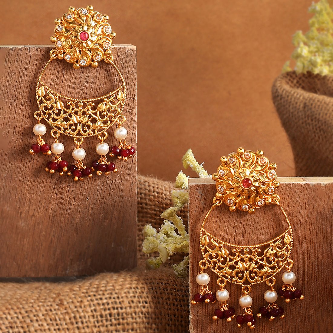 Women's Abharan Jaali Pattern White Pearls Earrings - Voylla