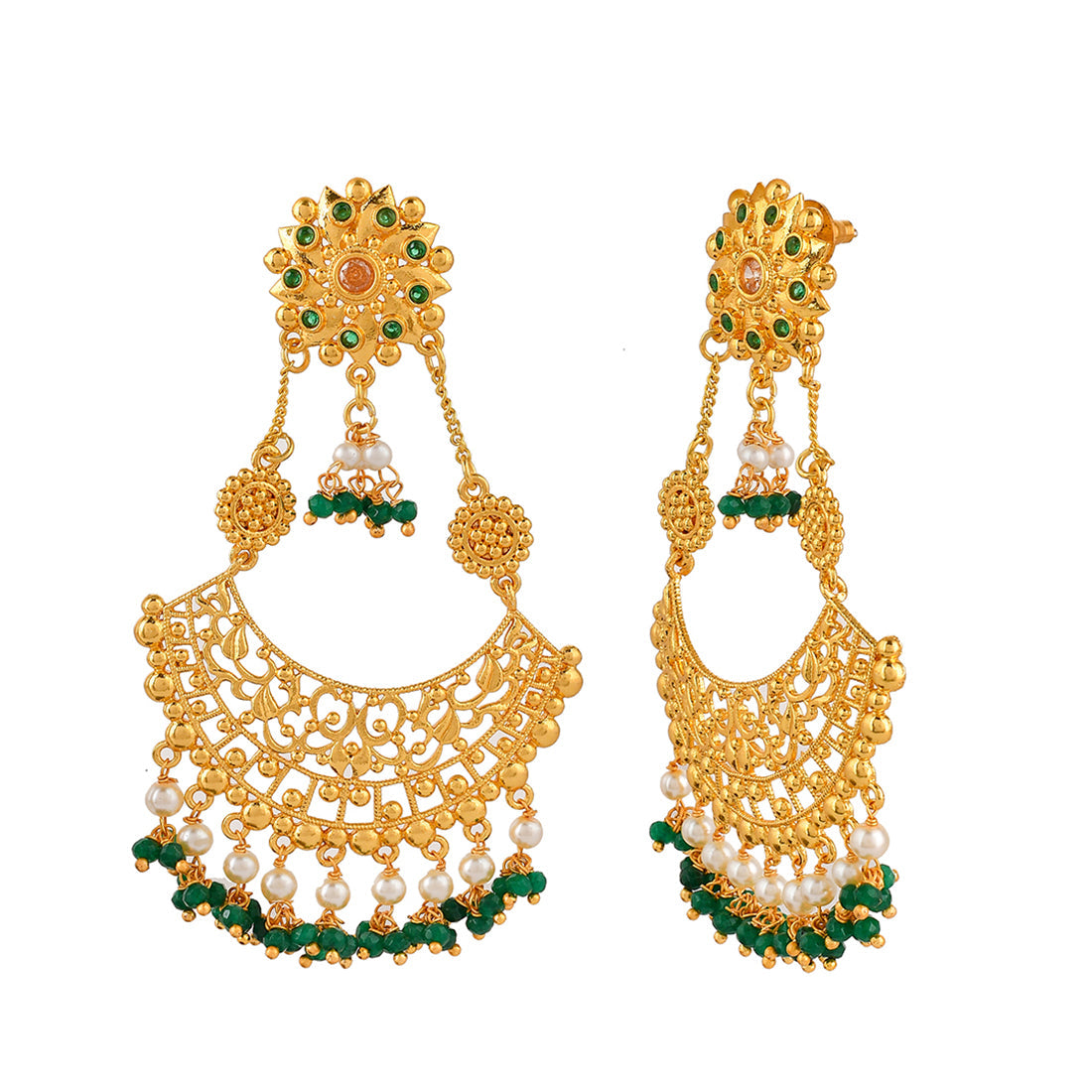 Women's Abharan Jaali Design White Pearls Ethnic Drop Earrings - Voylla