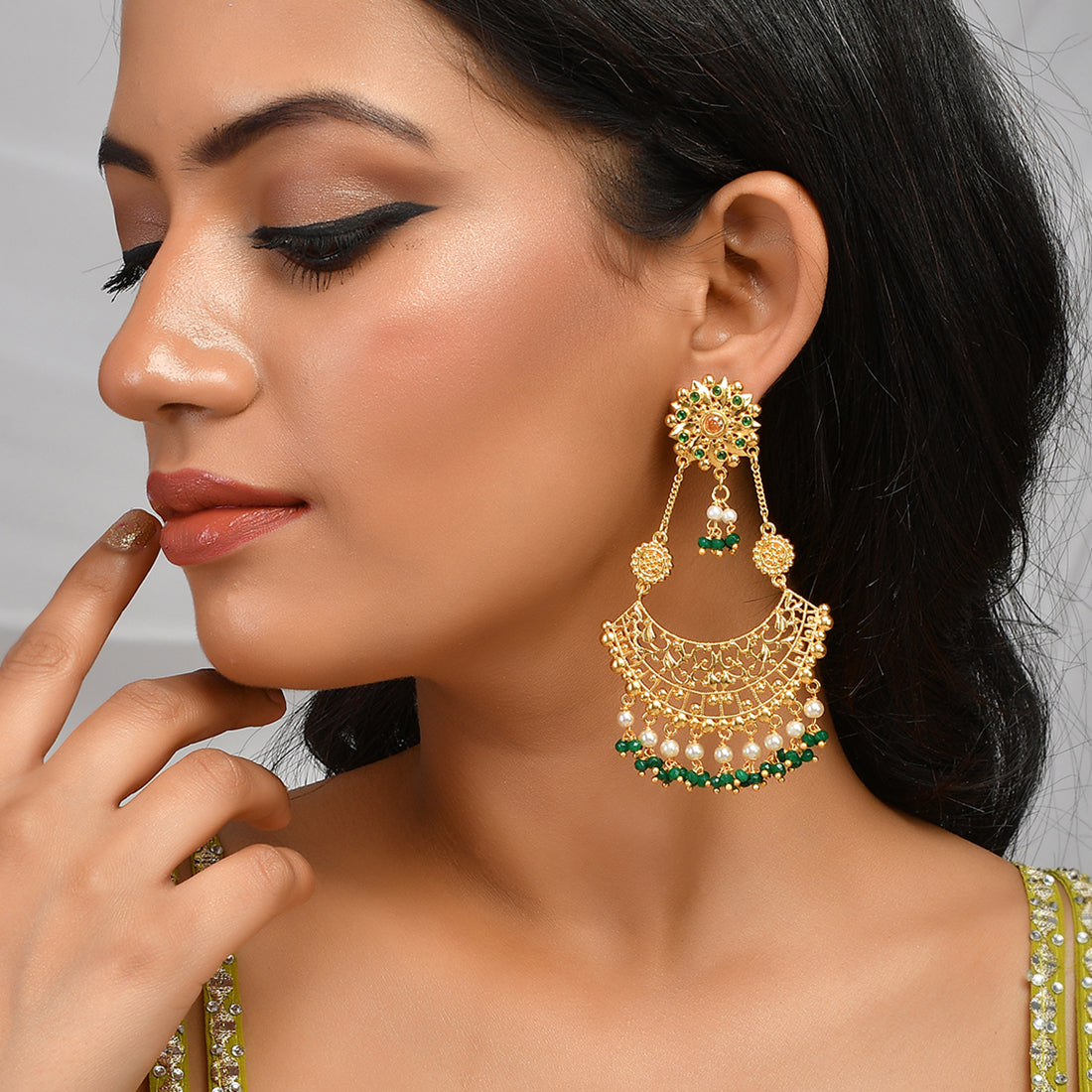 Women's Abharan Jaali Design White Pearls Ethnic Drop Earrings - Voylla