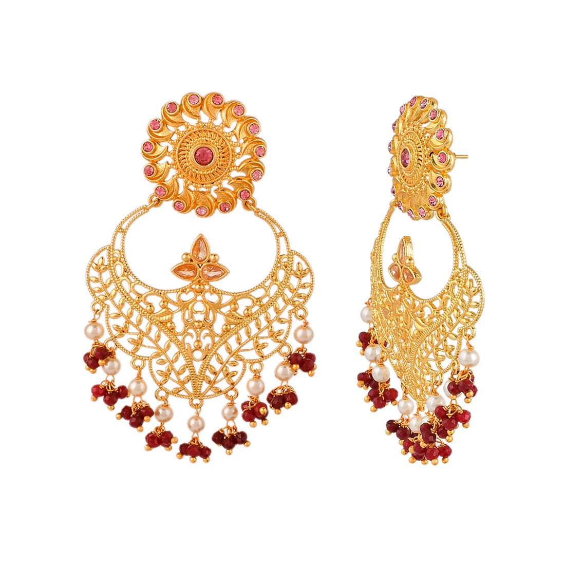 Women's Abharan Jaali Design White Pearls Ethnic Earrings - Voylla