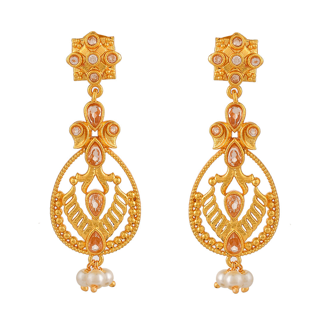 Women's Abharan Gold Plated White Pearls Drop Earrings - Voylla