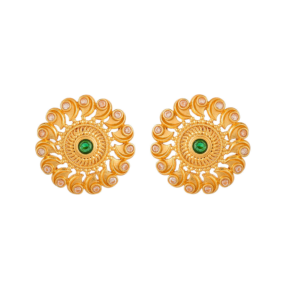 Women's Abharan Green And White Stones Stud Earrings - Voylla