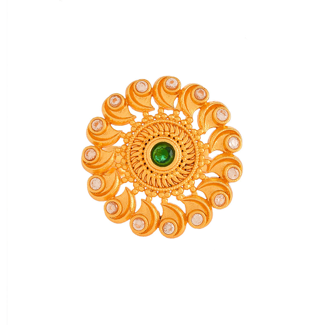 Women's Abharan Green Stone Floral Cocktail Ring - Voylla