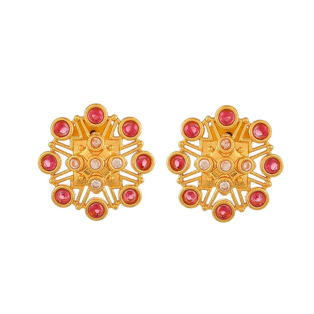 Women's Abharan Pink Stones Floral Stud Earrings - Voylla