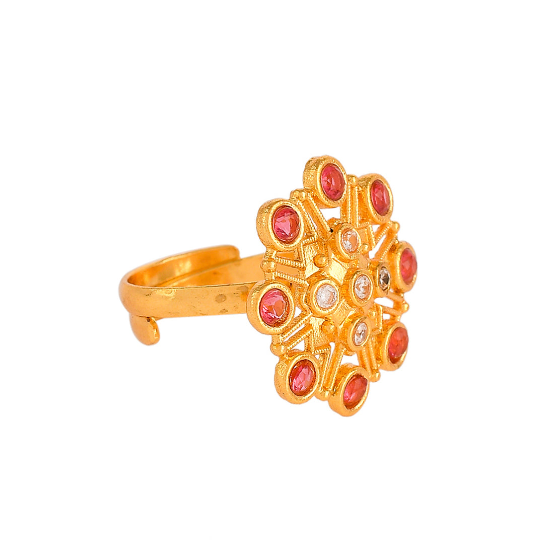 Women's Abharan Red Stone Floral Cocktail Ring - Voylla
