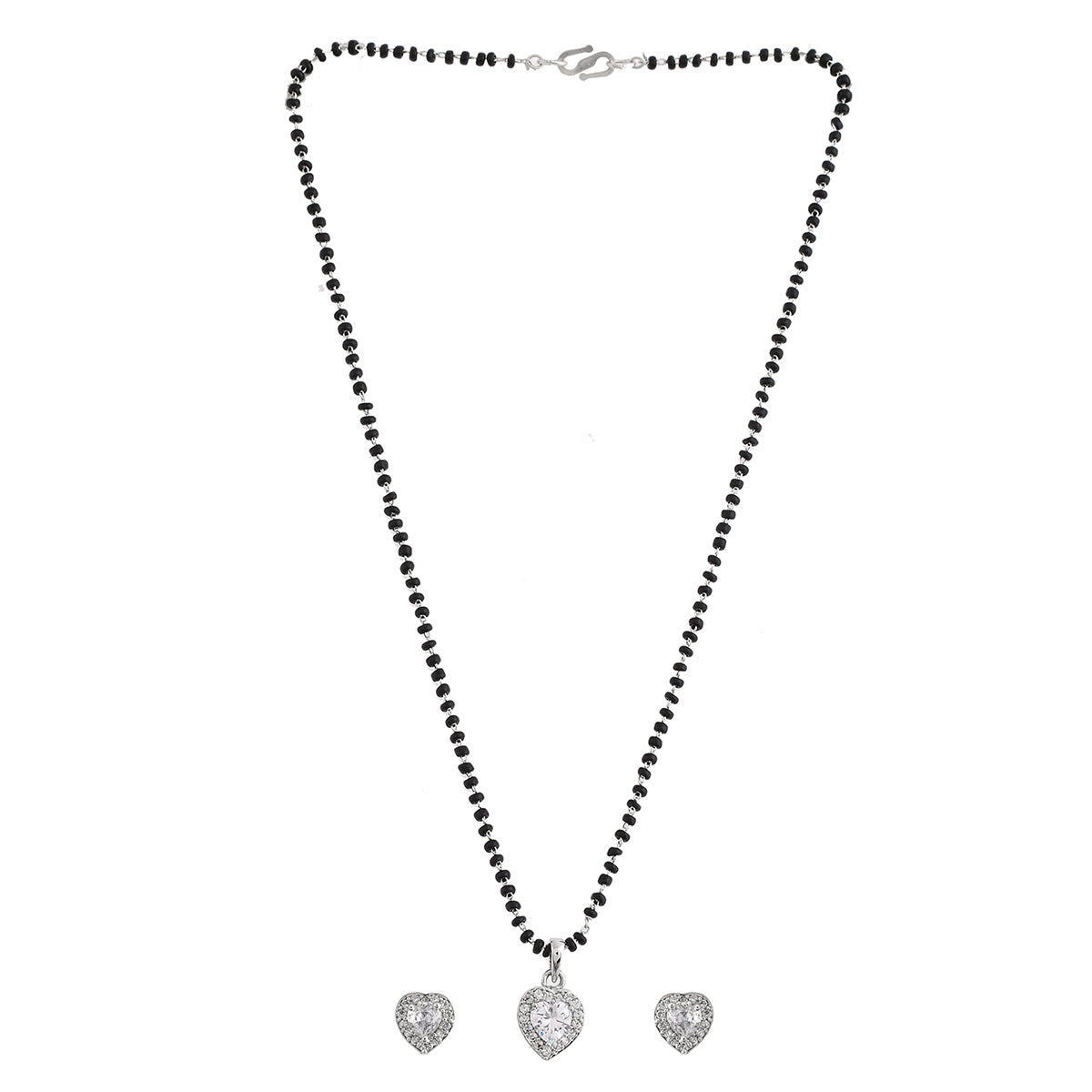 Women's Sparkling Essential White Heart Shaped Cz Studded Silver Magalsutra - Voylla
