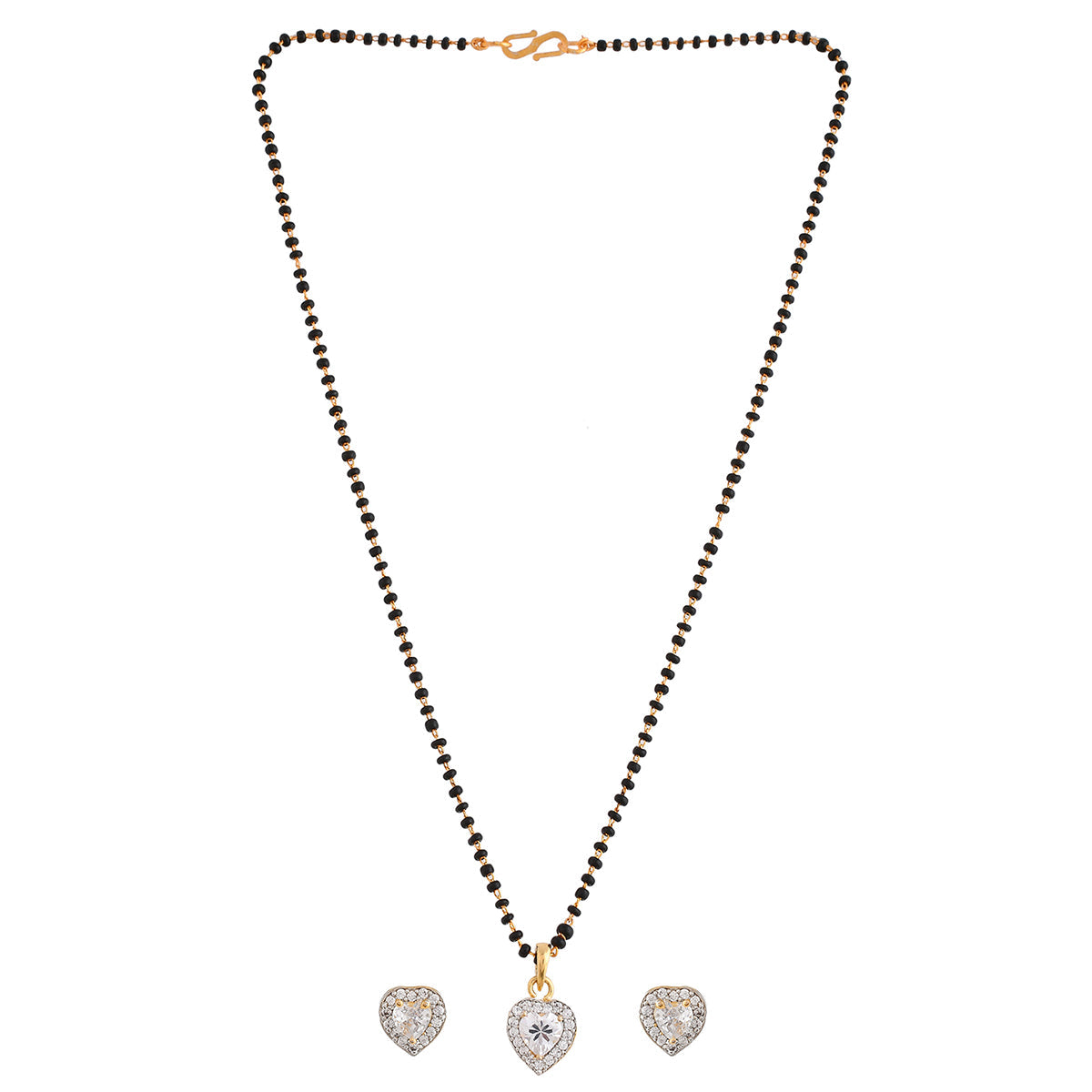 Women's Sparkling Essential White Heart Shaped Cz Studded Gold Plated Mangalsutra Set - Voylla