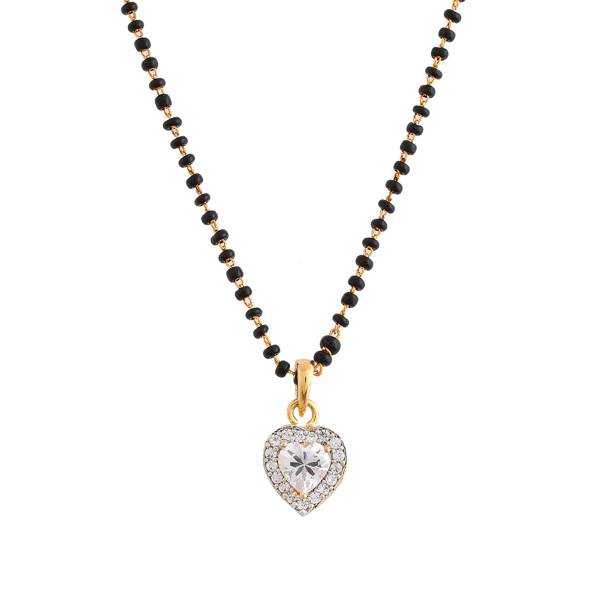 Women's Sparkling Essential White Heart Shaped Cz Studded Gold Plated Mangalsutra Set - Voylla