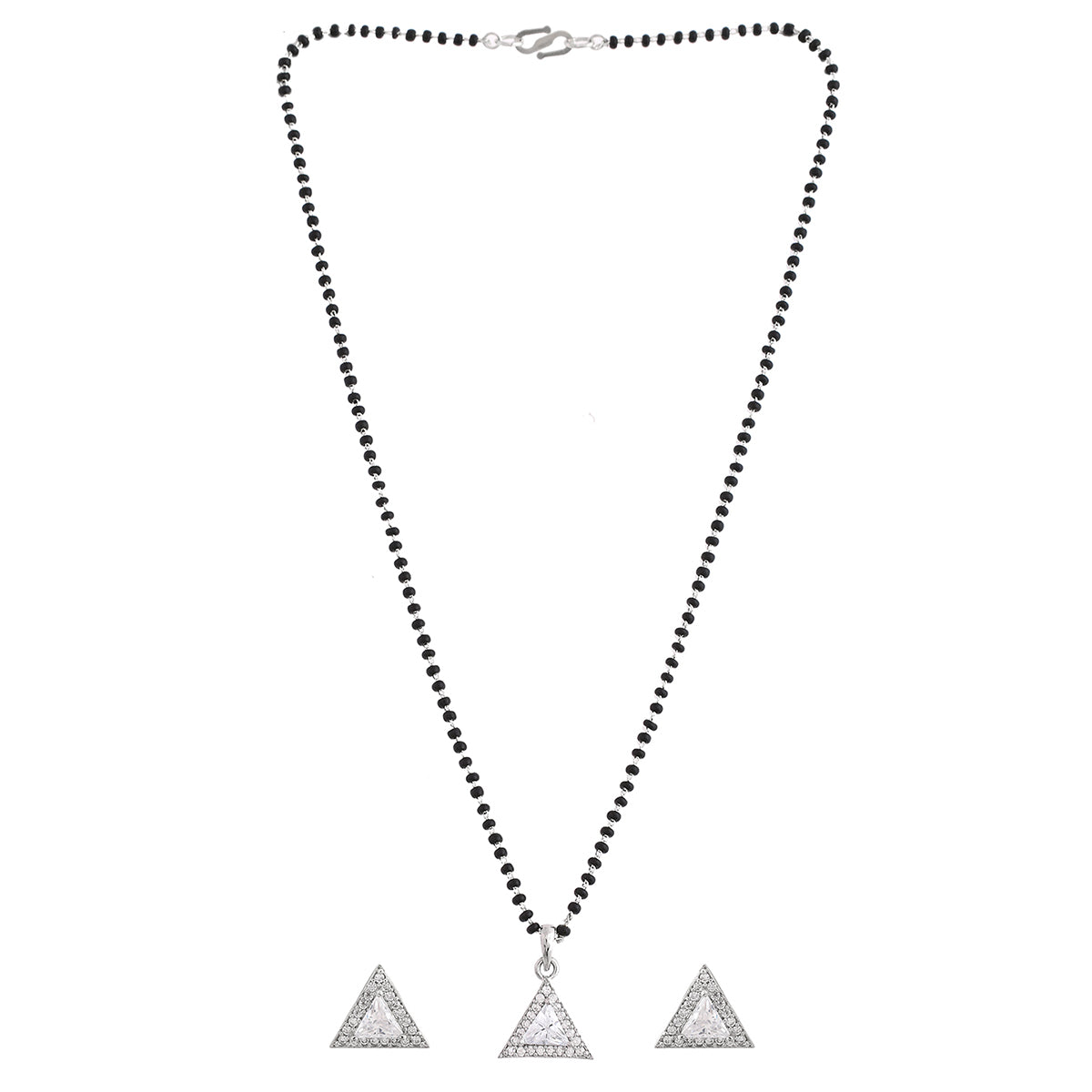 Women's Sparkling Essential White Cz Studded Triangular Silver Mangalsutra Set - Voylla