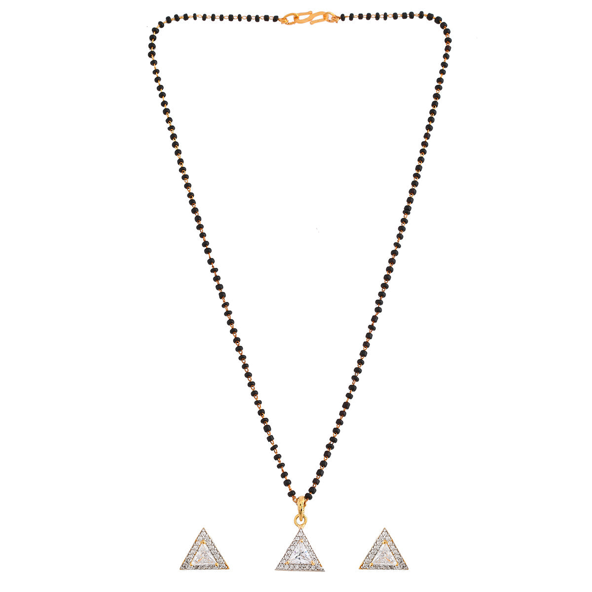 Women's Sparkling Essential White Cz Studded Triangular Gold Plated Mangalsutra Set - Voylla