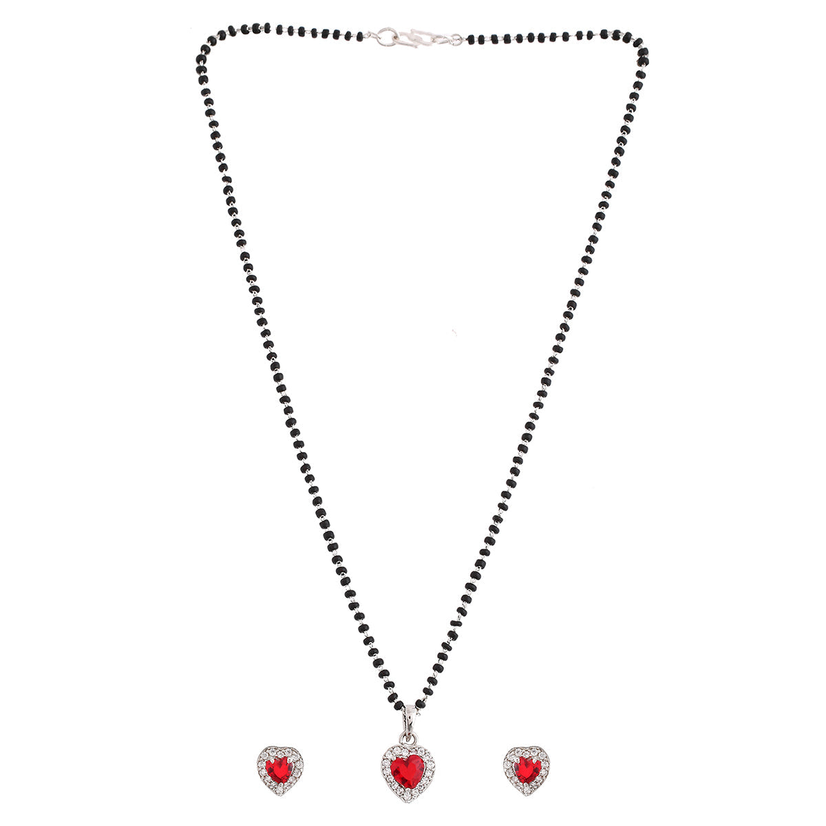 Women's Sparkling Essential Red Cz Studded Heart Shaped Silver Managaltura - Voylla