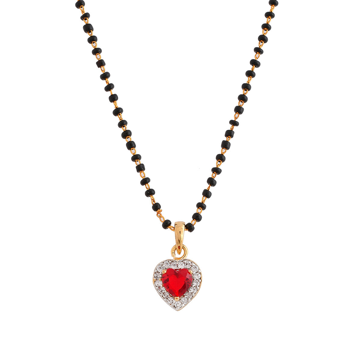 Women's Sparkling Essential Red Cz Studded Heart Shaped Gold Plated Mangalsutra Set - Voylla