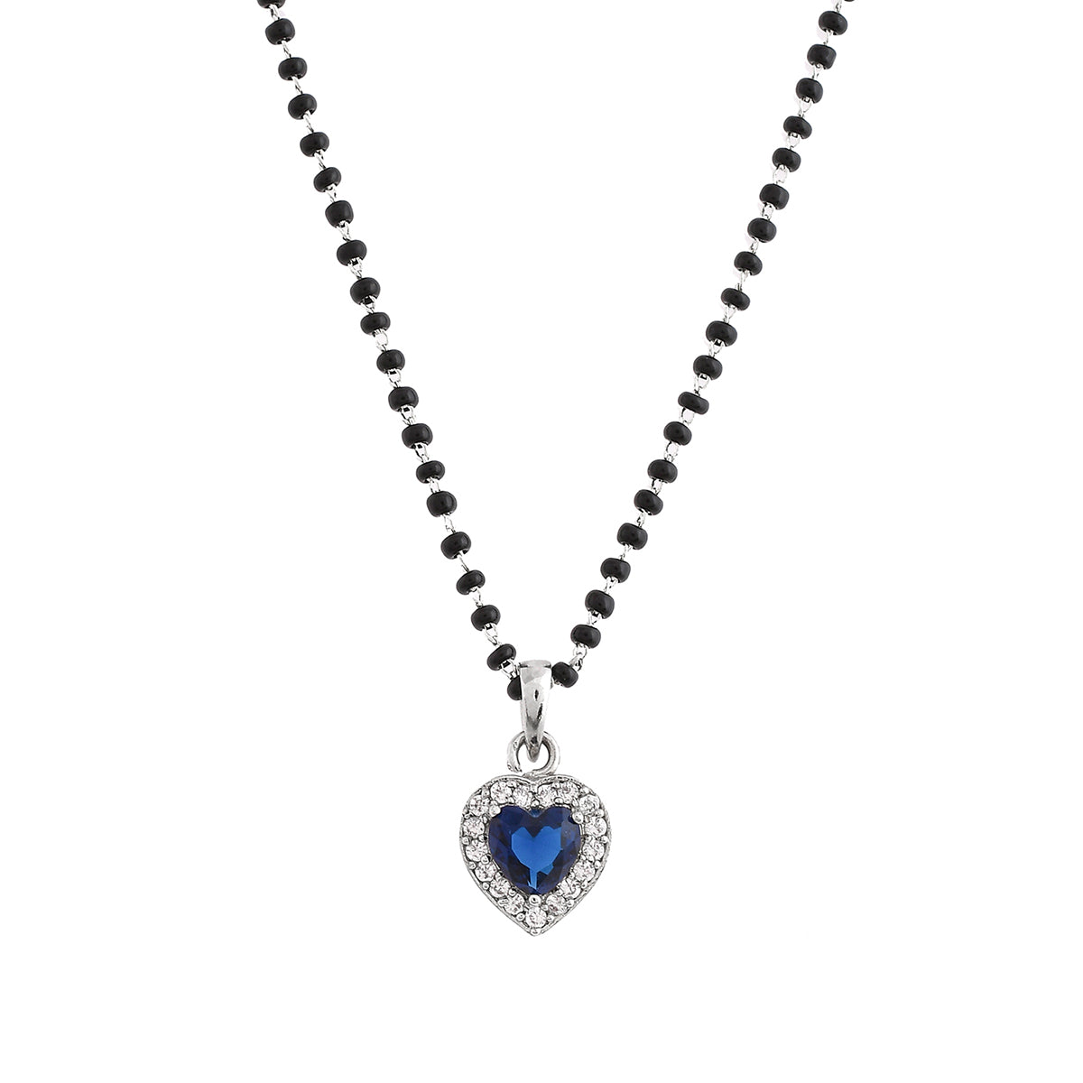 Women's Sparkling Essesntials Blue Heart Shaped Silver Mangalsutra Set - Voylla