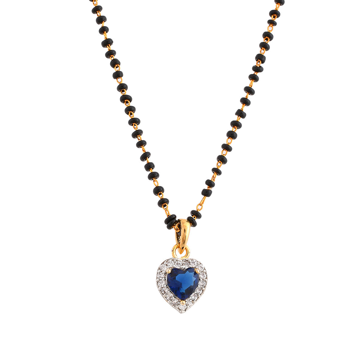 Women's Sparkling Essentials Blue Heart Shape Gold Plated Managalsutra - Voylla