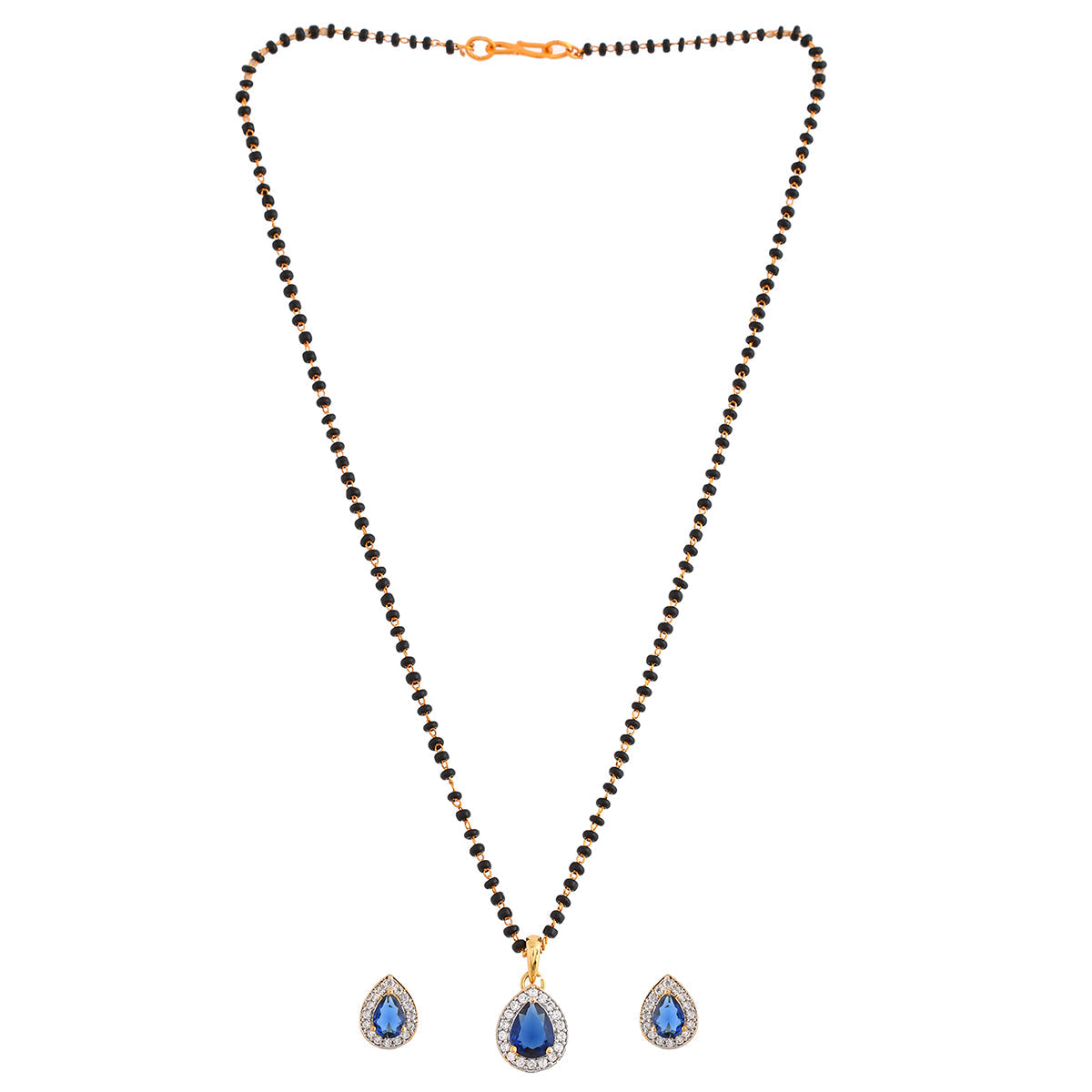 Women's Sparkling Essentials Blue Teardrop Shaped Gold Plated Mangalsutra Set - Voylla