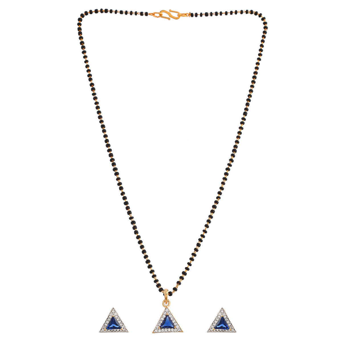 Women's Sparkling Essentials Blue Triangular Gold Plated Mangalsutra Set - Voylla