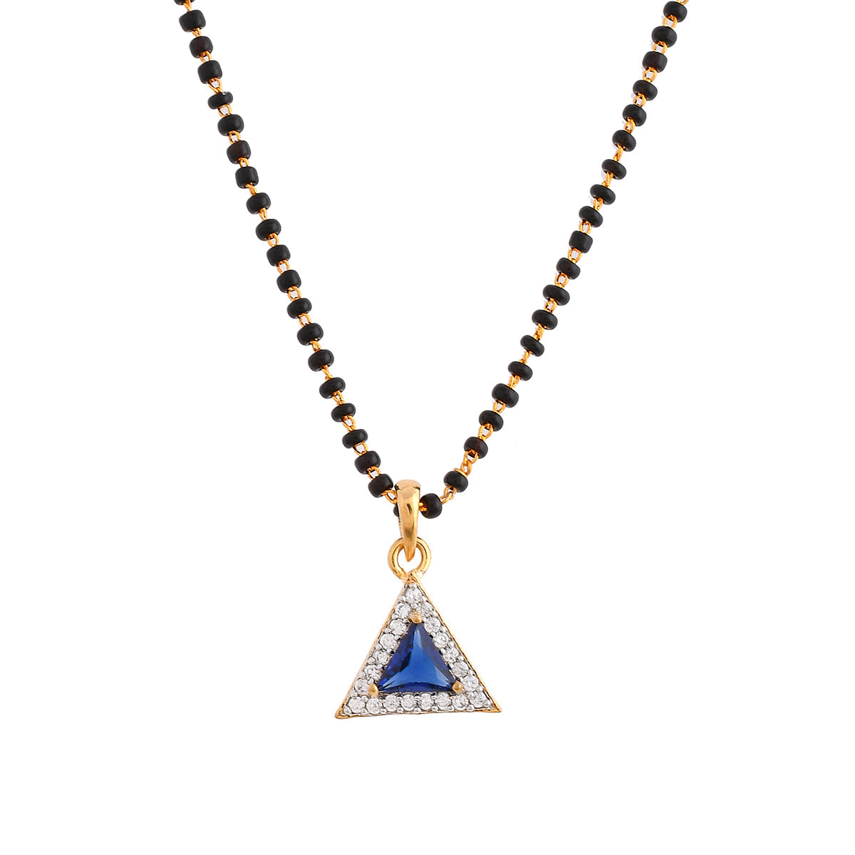 Women's Sparkling Essentials Blue Triangular Gold Plated Mangalsutra Set - Voylla