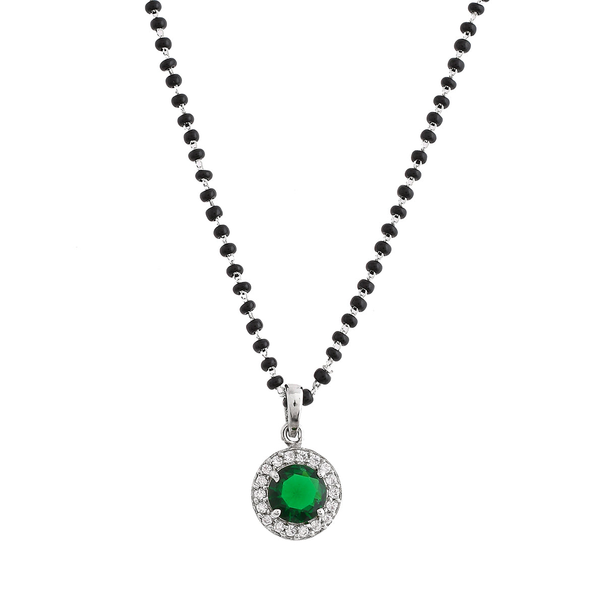 Women's Sparkling Essentials Green Round Silver Magalsutra - Voylla