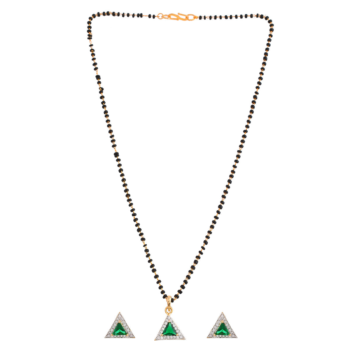 Women's Sparkling Essentials Green Triangular Gold Plated Mangalsutra Set - Voylla