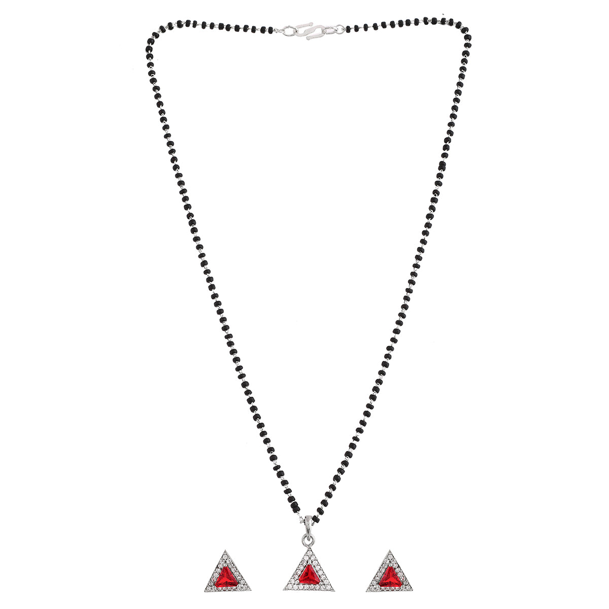 Women's Sparkling Essentials Red Triangular Silver Mangalsutra Set - Voylla