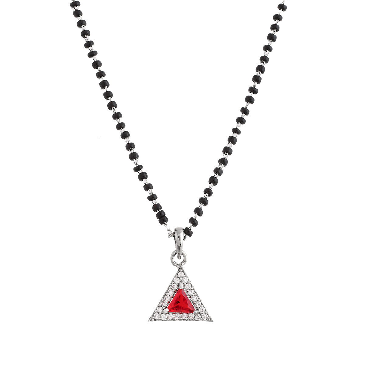 Women's Sparkling Essentials Red Triangular Silver Mangalsutra Set - Voylla