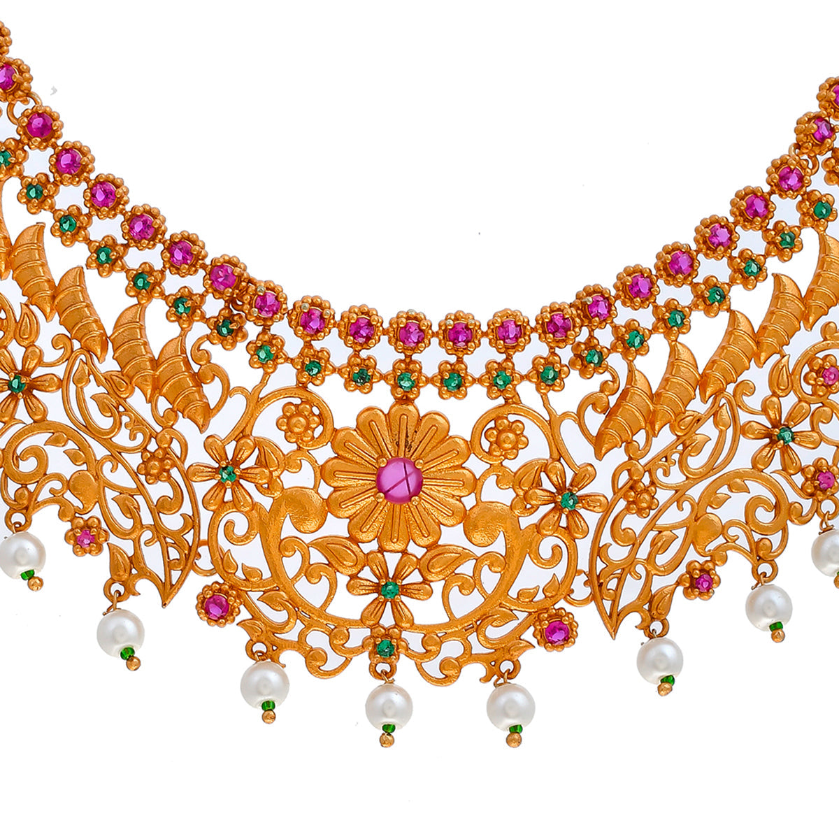 Women's Bela Floral Pearl Adorned Necklace Set - Voylla