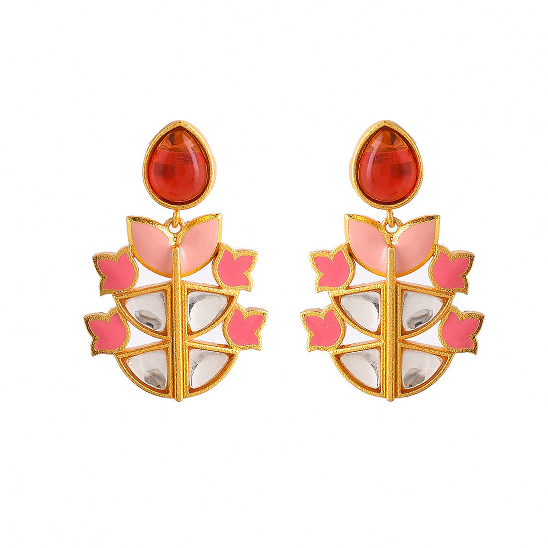 Women's Forever More Enamelled Pink Stones Earrings - Voylla