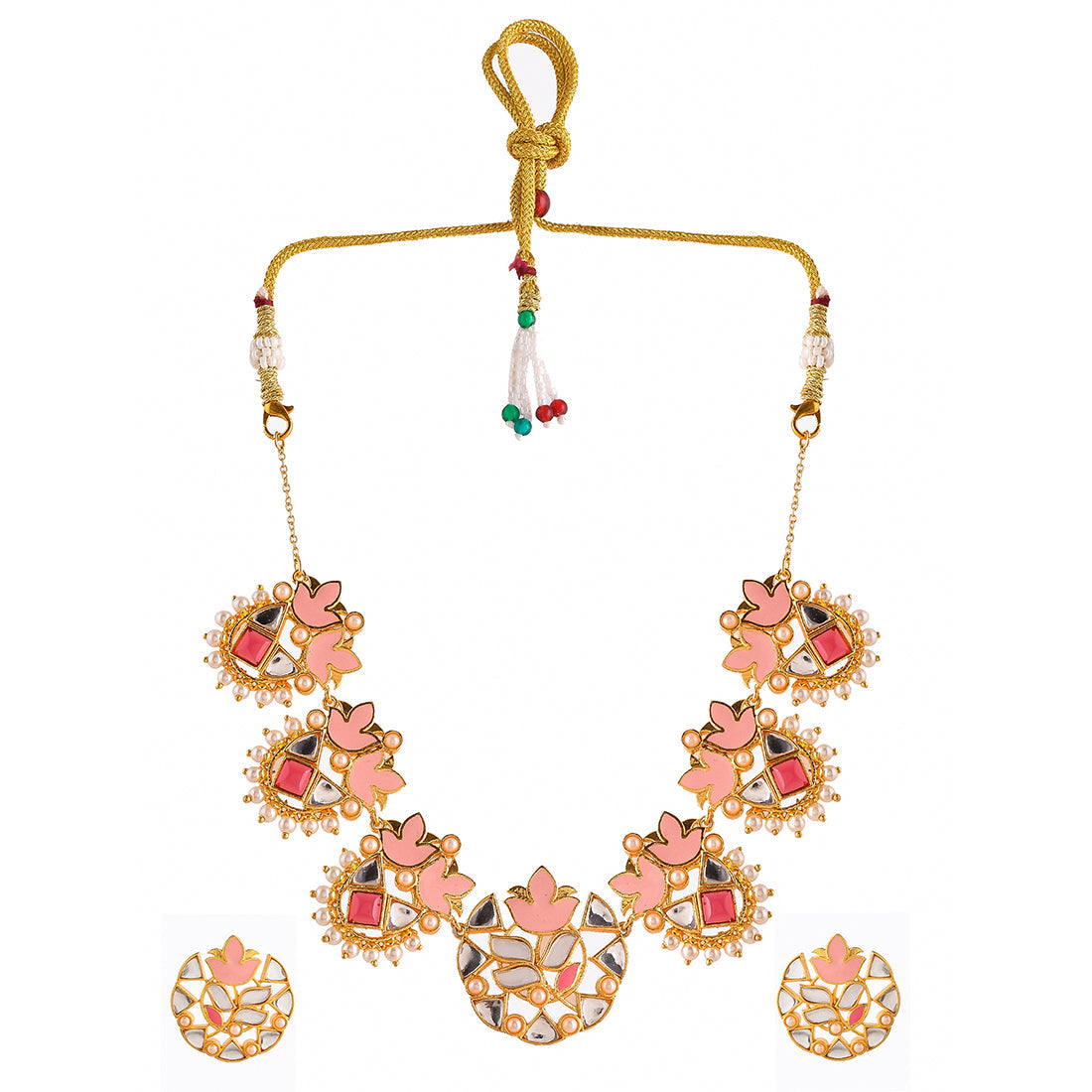 Women's Forever More Floral Enamelled White Pearls Jewellery Set - Voylla