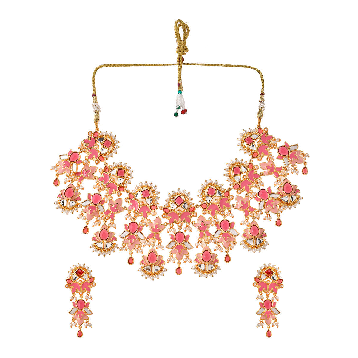 Women's Forever More Pink Bridal Lotus Necklace Set - Voylla