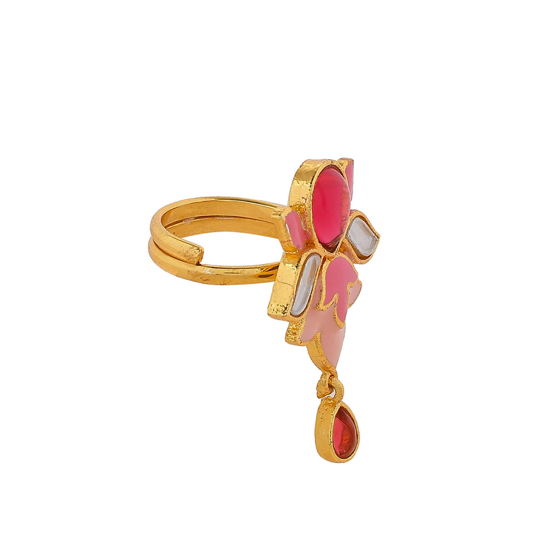 Women's Forever More Tulip Enamelled Pink Stone Ring - Voylla