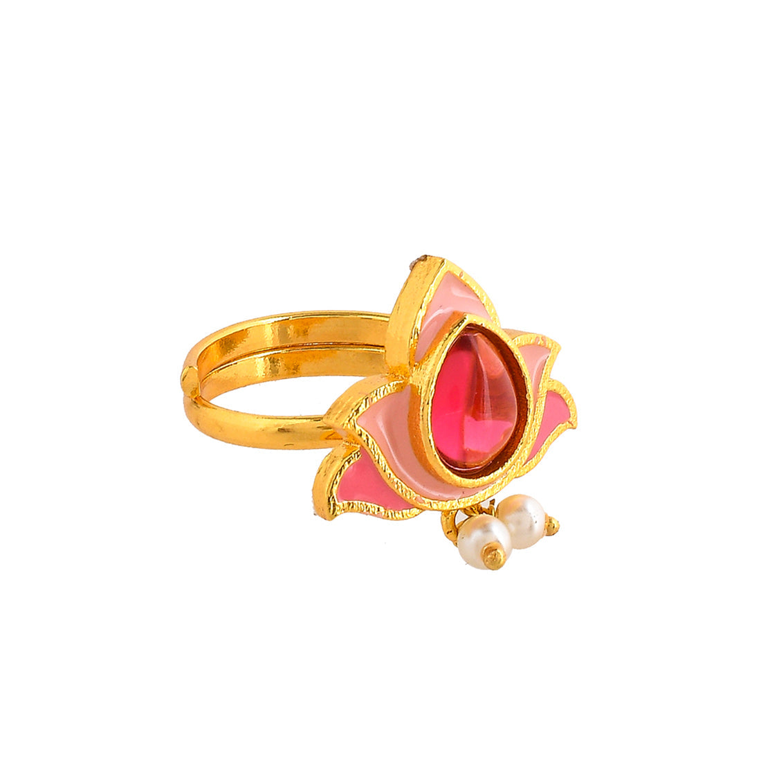 Women's Forever More Floral Pink Stone And Pearls Ring - Voylla