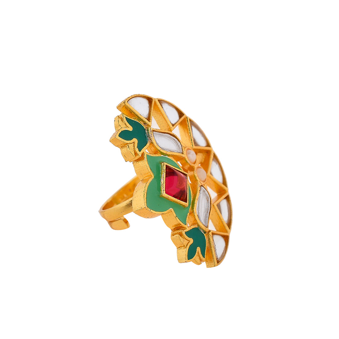 Women's Forever More Floral Enamelled Pink Stone Cocktail Ring - Voylla