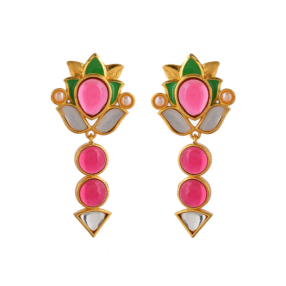 Women's Forever More Floral Pink Stone Drop Earrings - Voylla
