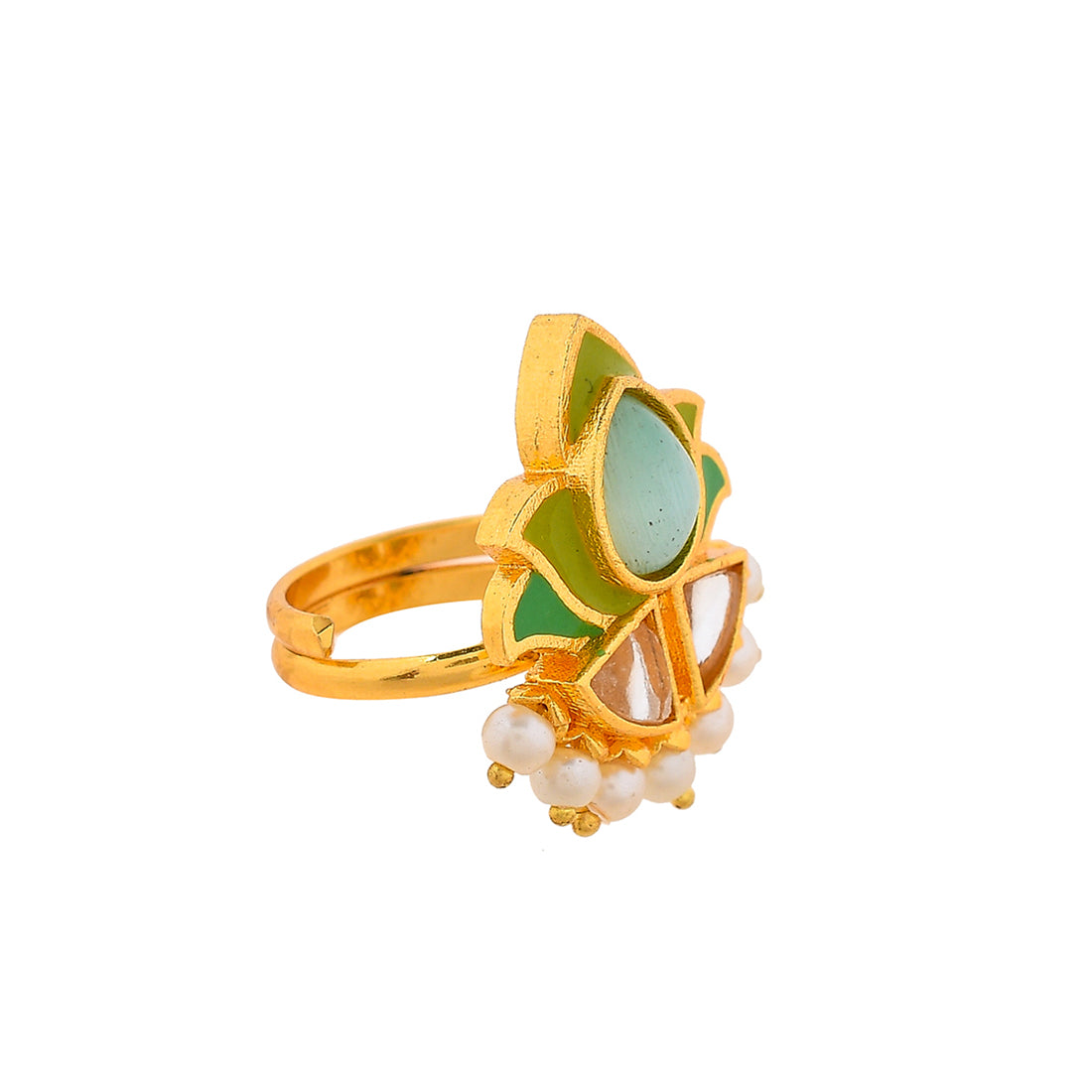 Women's Forever More Floral Green Stone Enamelled Cocktail Ring - Voylla