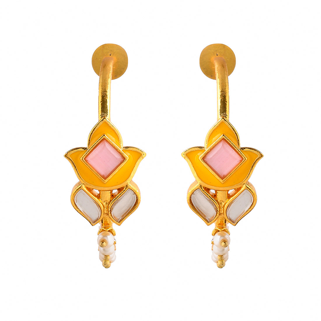 Women's Forever More Pink Stones And Pearls Floral Earrings - Voylla