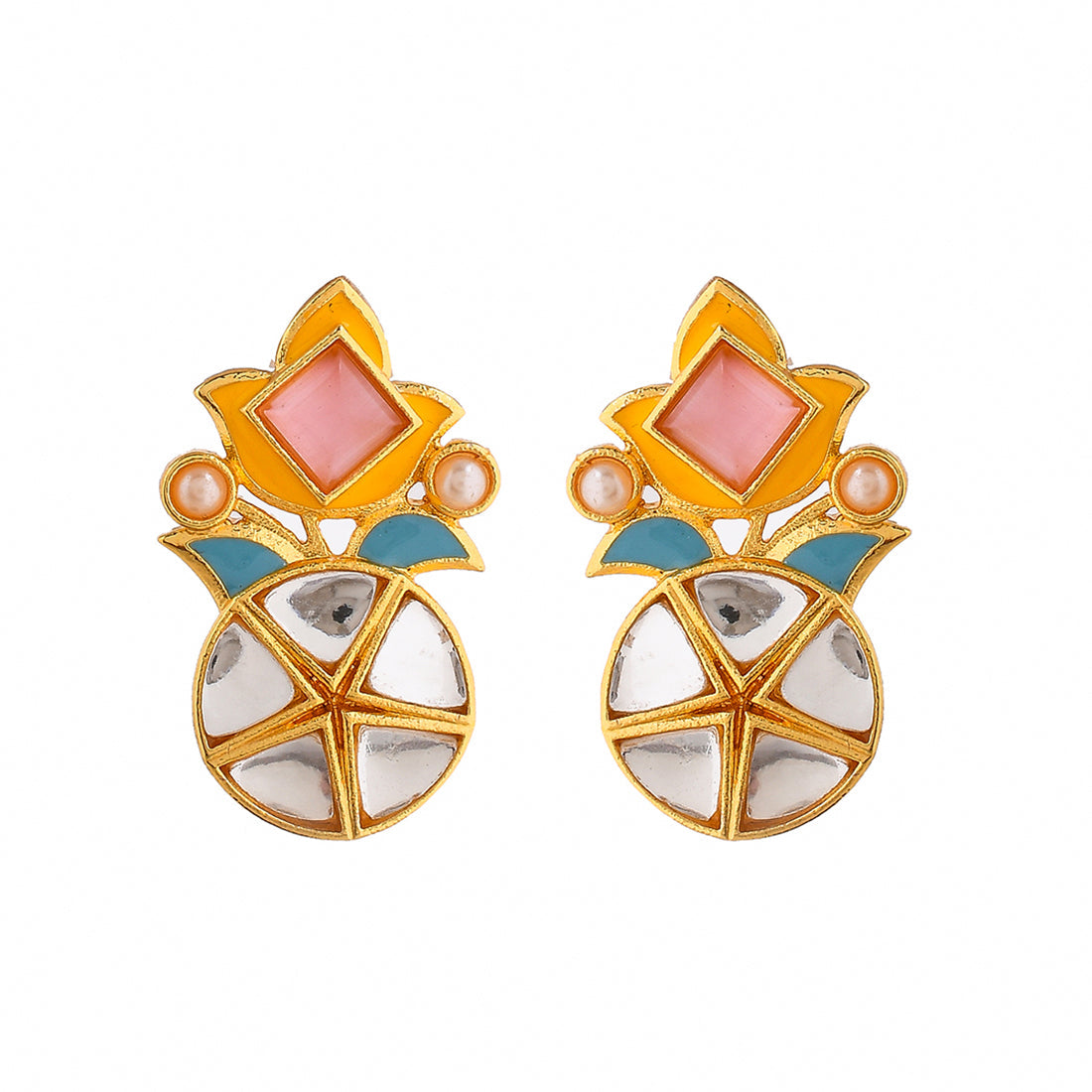 Women's Forever More Floral Pink Stone And Pearl Earrings - Voylla