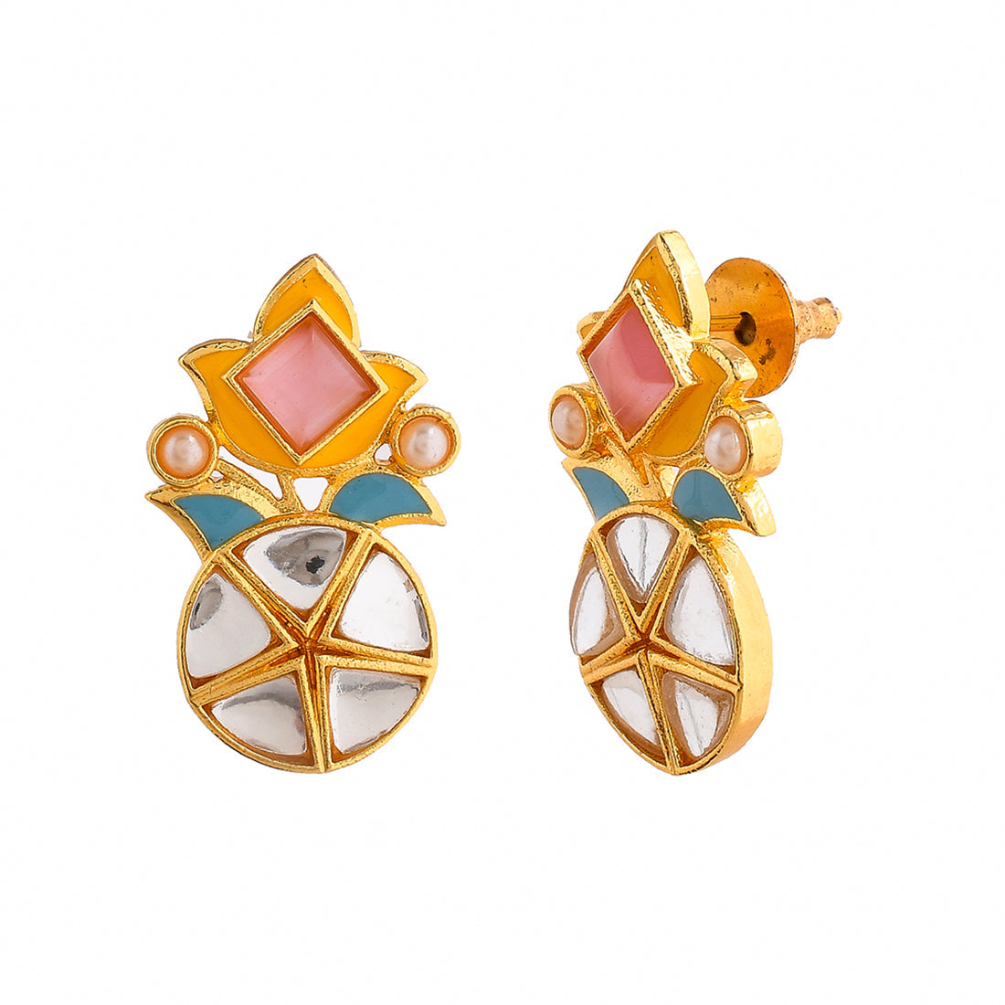 Women's Forever More Floral Pink Stone And Pearl Earrings - Voylla