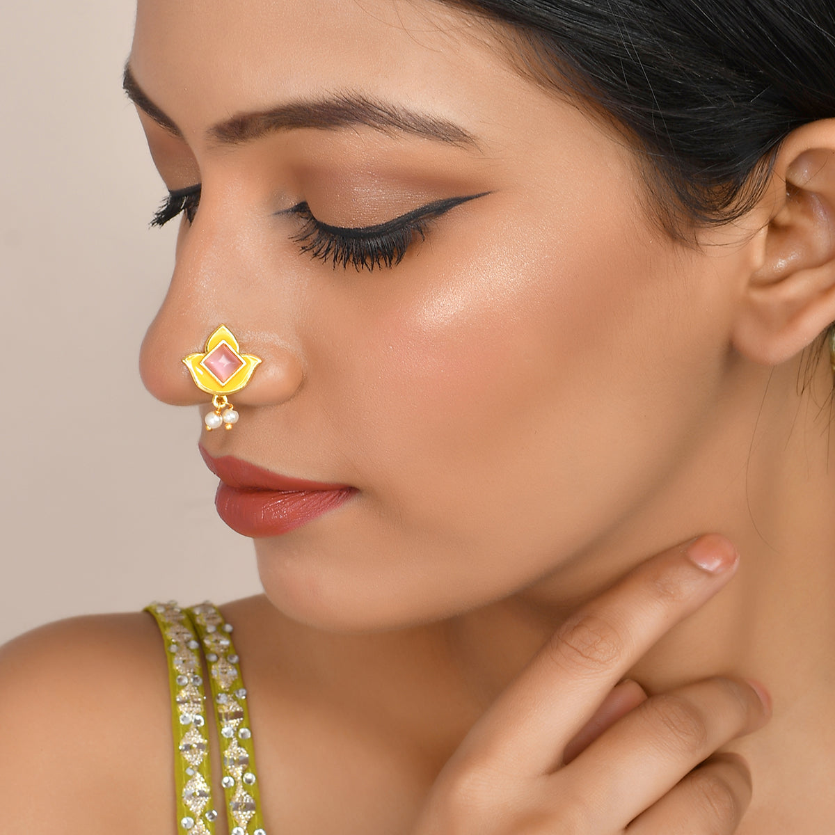 Lotus Gold Plated Nose Ring For Women By Voylla