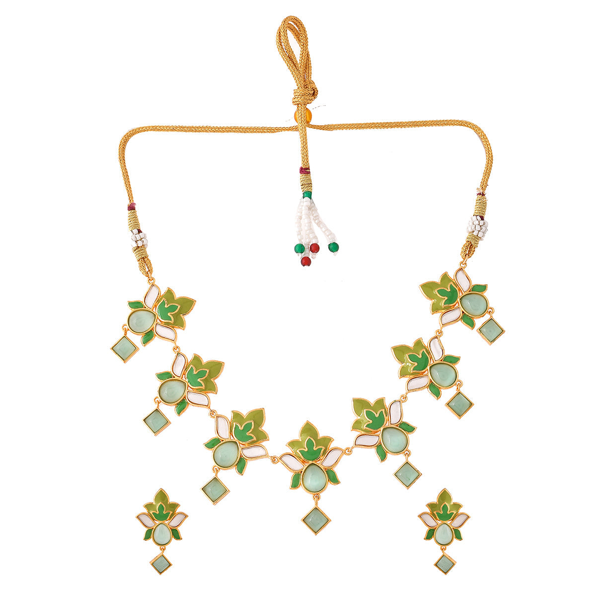 Women's Forever More Green Lotus Necklace Set - Voylla