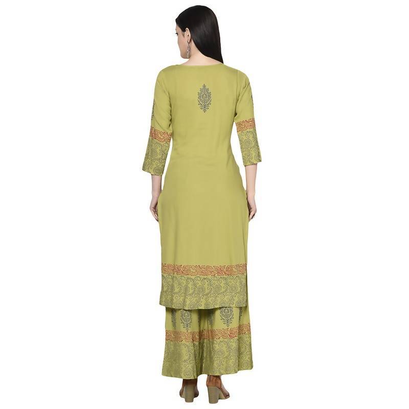 Women's Rayon Block print straight kurta Palazzo se