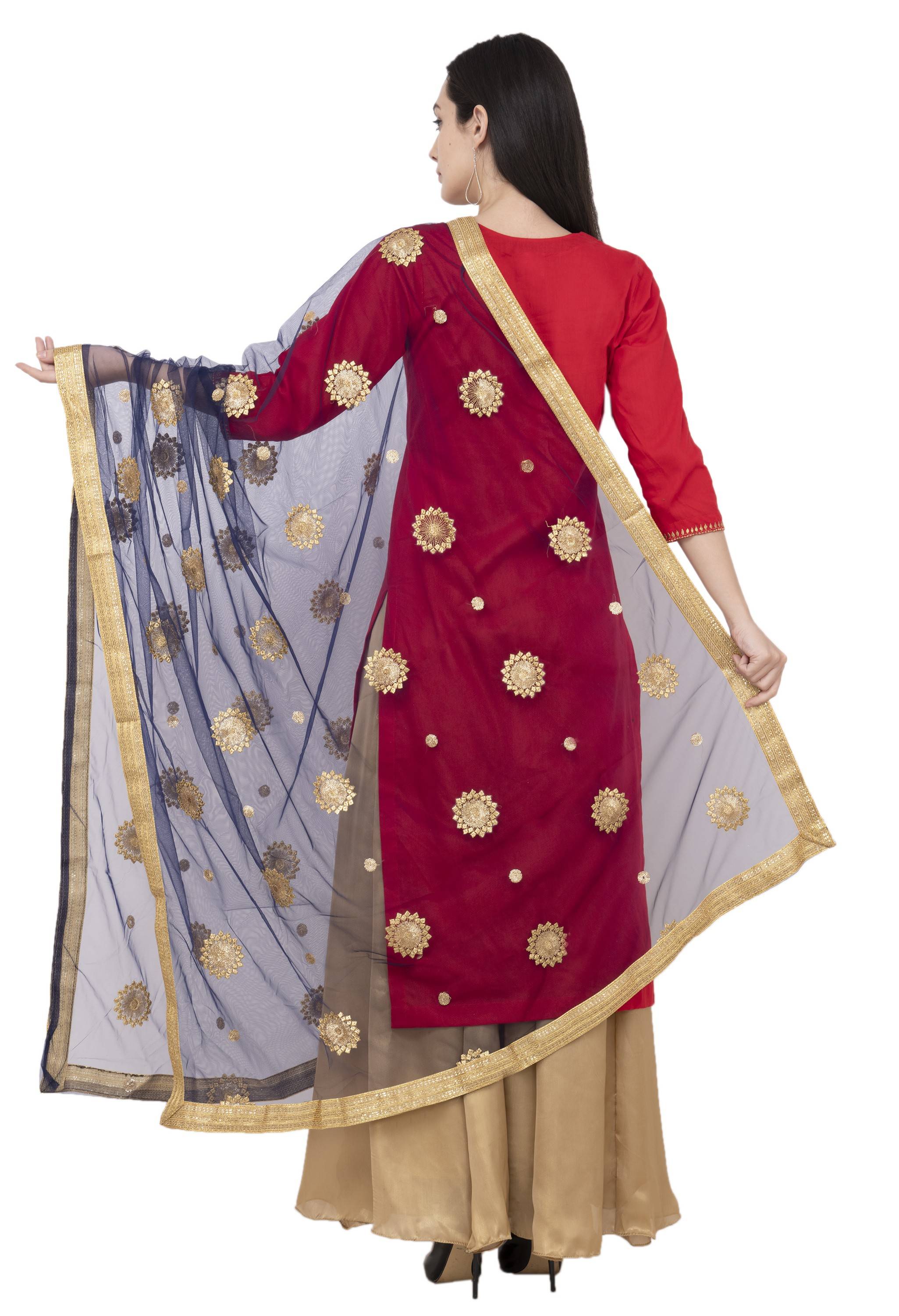 A R Silk Net Zari Flower Fancy Dupatta Color Navy Dupatta or Chunni