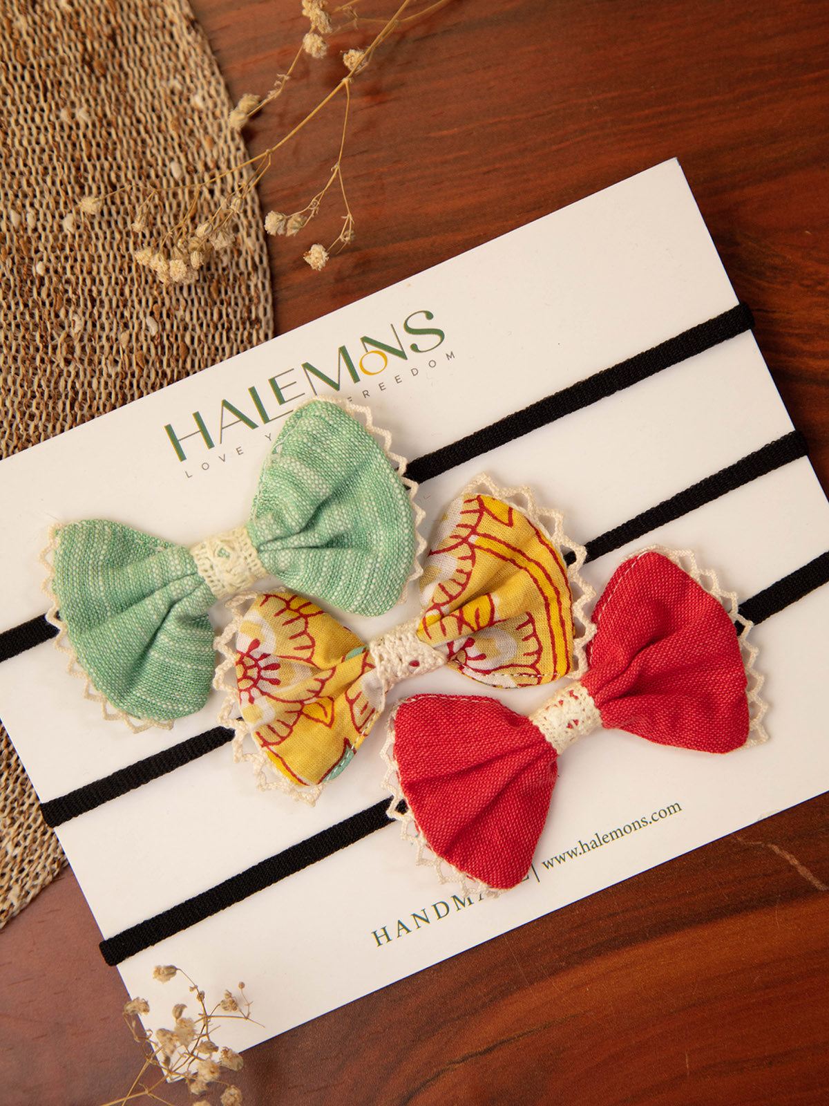 Girl's Vibrant Handmade Baby Girl Toddler Bow Hair Bands pack of 3 - HALEMONS
