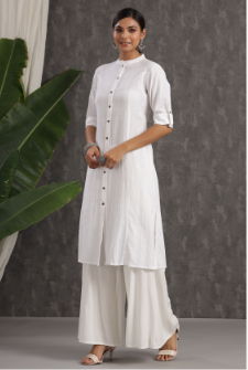 Women's White Cotton Flex Solid A-Line Kurta - Juniper