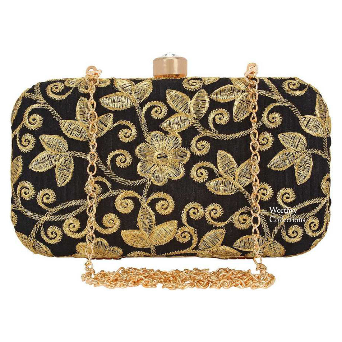 Women's Black Color tulle Embroidered Faux Silk Clutch - VASTANS