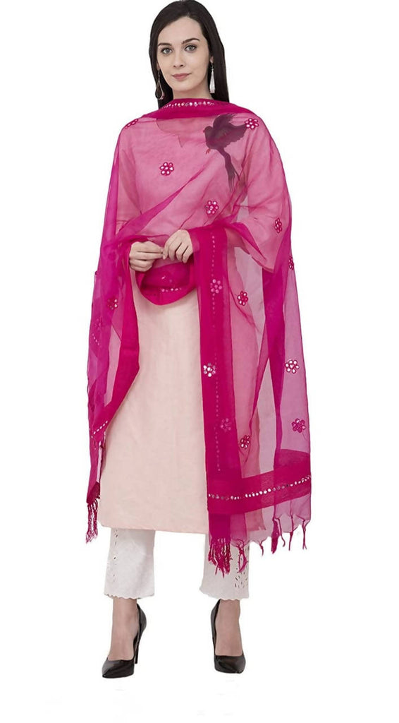 Women's Orgenza Flower Mirror Magenta Colour Dupatta & Chunni Mfd0022