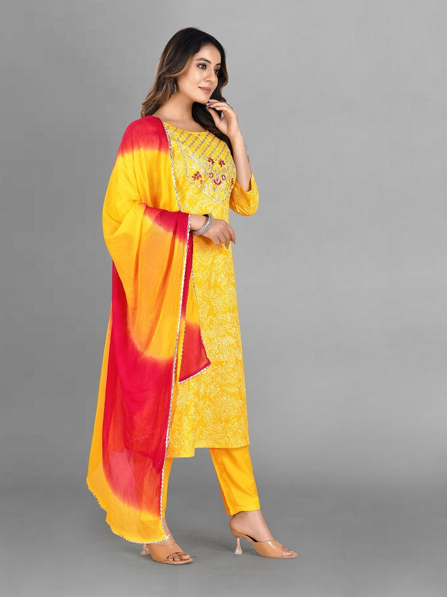 Women's Yellow Sequence Embroidery Work Kurta Set - Dwija Fashion