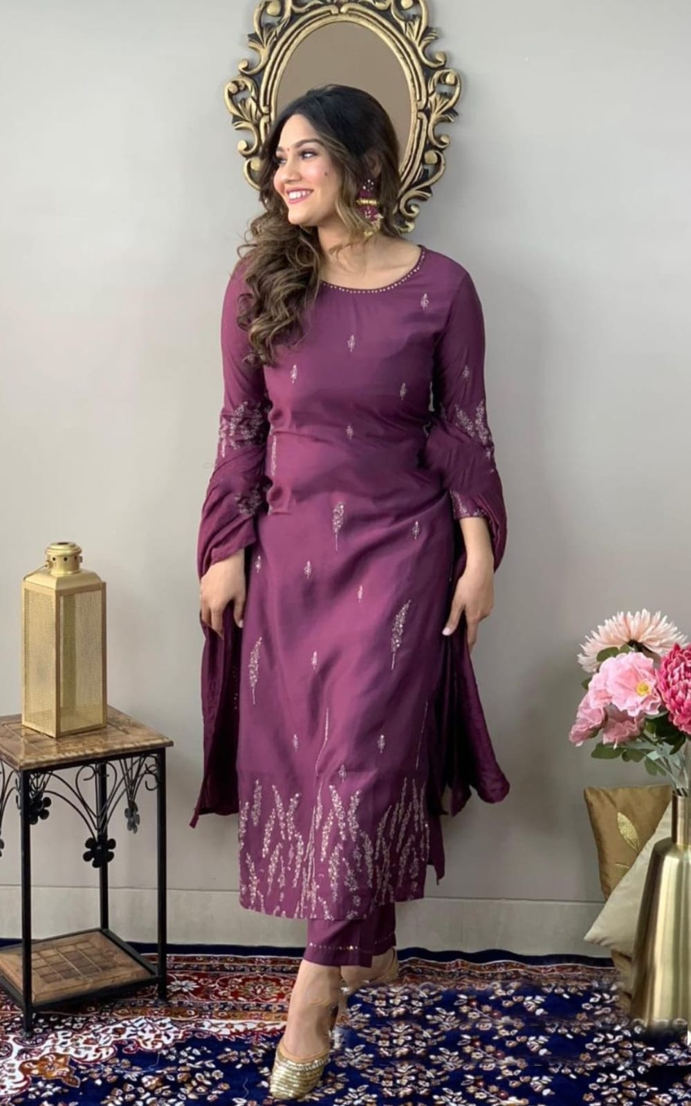 Women's Purple Embroidery Cotton Kurta Set Collection - Dwija Fashion