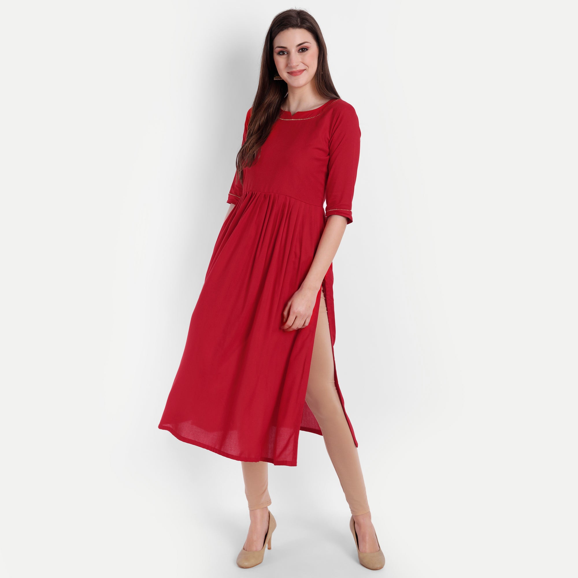 Women's Red Viscose Rayon Kurti - Dwija Fashion