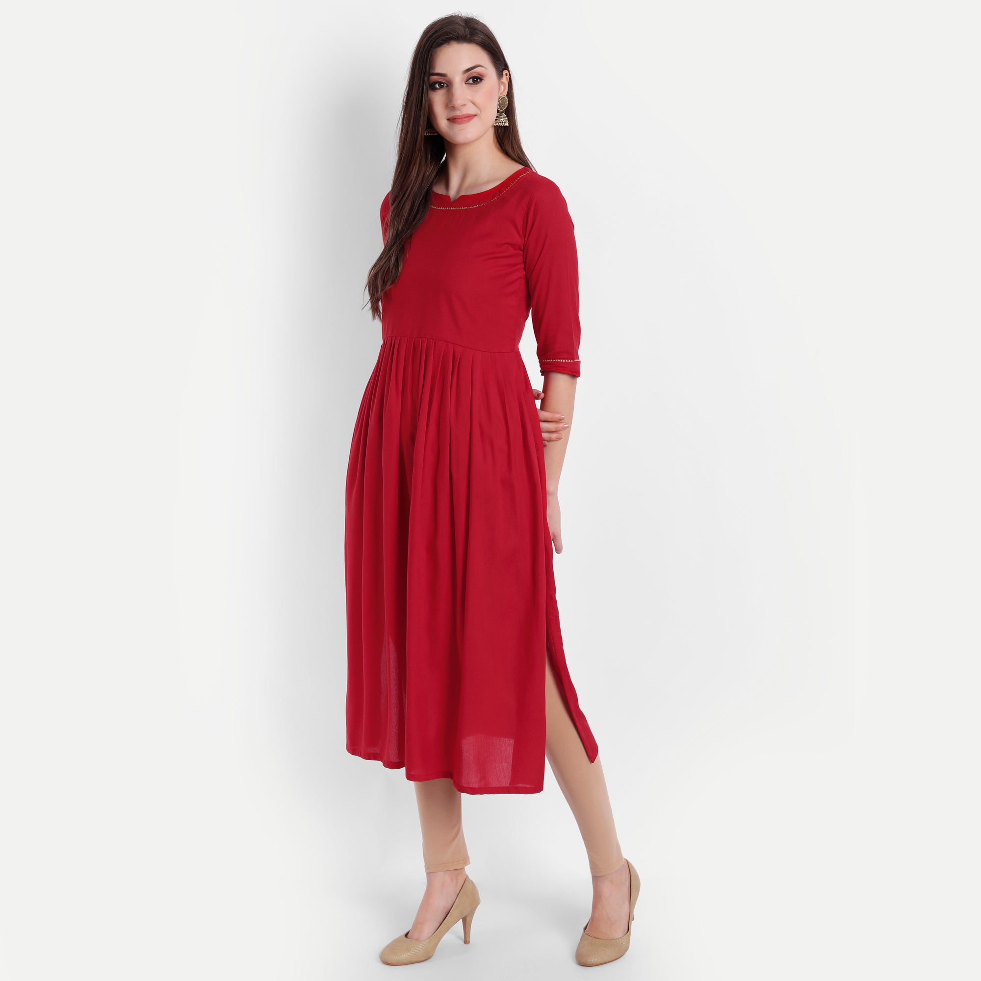 Women's Red Viscose Rayon Kurti - Dwija Fashion