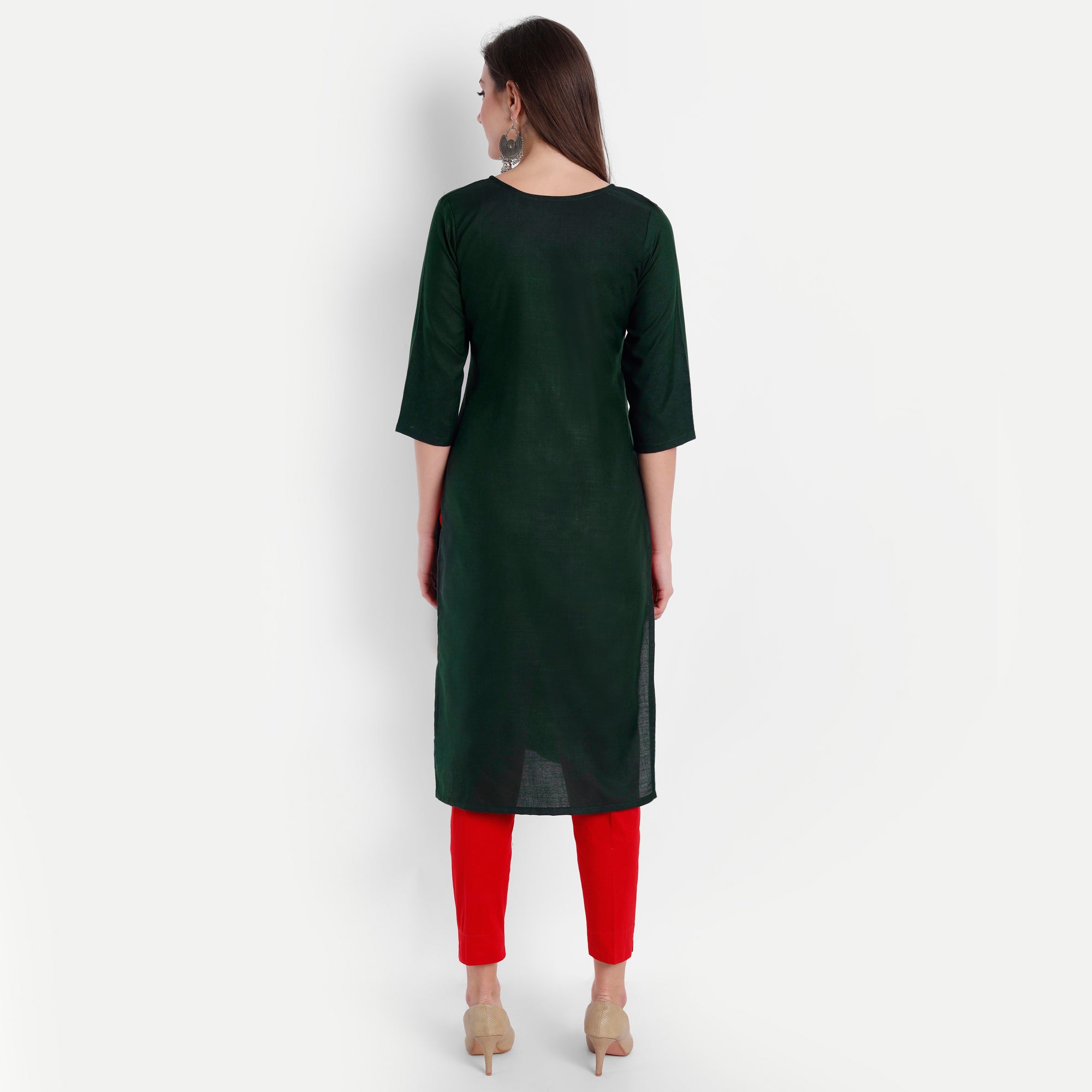Women's Green Cotton Kurti - Dwija Fashion